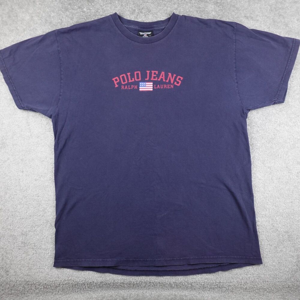 Vintage Ralph Lauren Shirt Men XL Blue Polo Jeans Co USA Flag Logo Graphic Tee